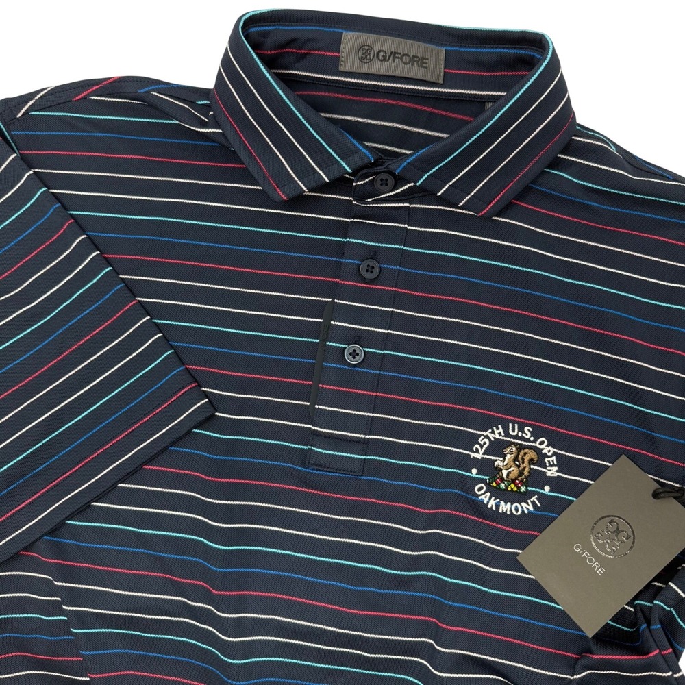 G/FORE Mens 125th US Open Oakmont Striped Golf Polo Twilight Navy Small NEW